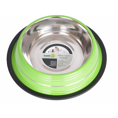 Iconic Pet Color Splash Stripe Non-Skid Pet Bowl- Green - 32 oz 92174